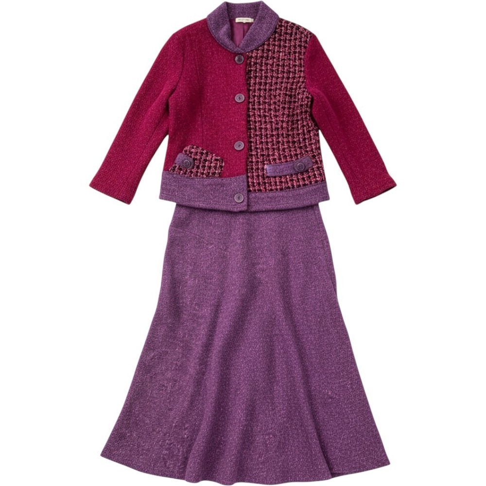 Bets by Canvasbacks Skirt Suit Women L/16 Purple Red Wool Mixed Media Vintage